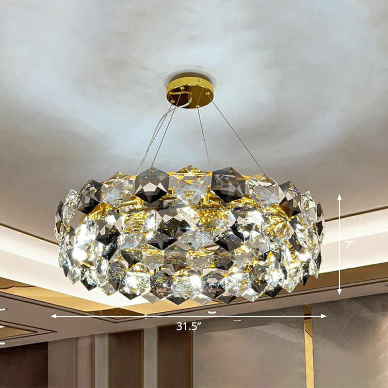Post-Modern Round Suspension Light Hexagonal-Crystal Living Room Chandelier Lighting in Gold Gold 31.5" Clearhalo 'Ceiling Lights' 'Chandeliers' 'Modern Chandeliers' 'Modern' Lighting' 2255724