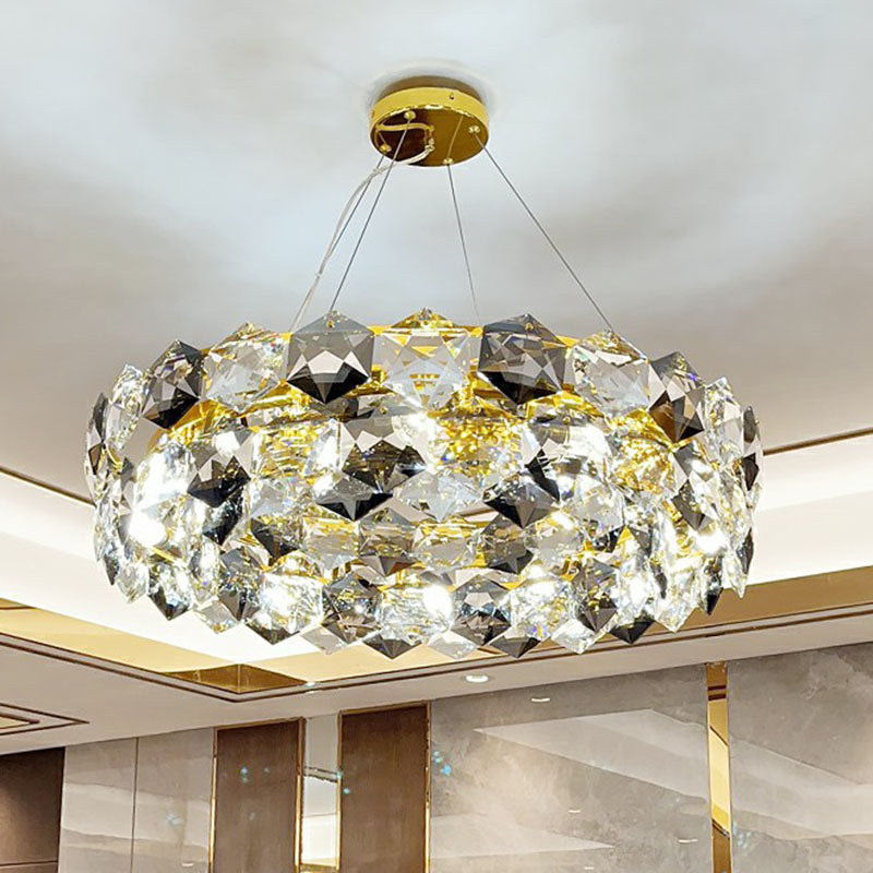Post-Modern Round Suspension Light Hexagonal-Crystal Living Room Chandelier Lighting in Gold Clearhalo 'Ceiling Lights' 'Chandeliers' 'Modern Chandeliers' 'Modern' Lighting' 2255728