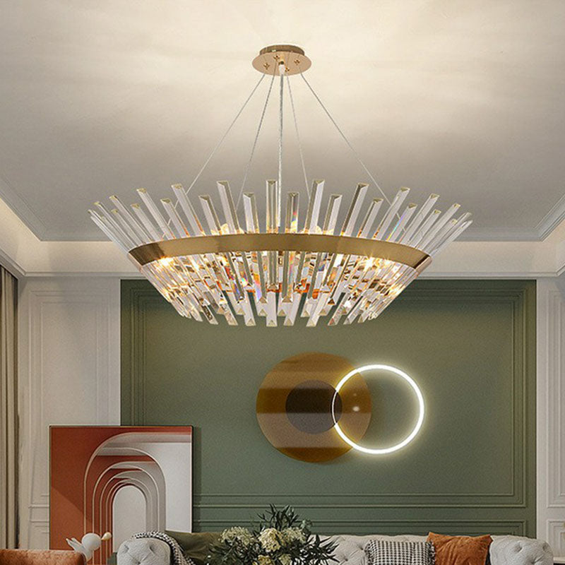 Tapered Chandelier Lighting Minimalist Crystal Prism Living Room Pendant Light in Gold Clearhalo 'Ceiling Lights' 'Chandeliers' 'Modern Chandeliers' 'Modern' Lighting' 2255729