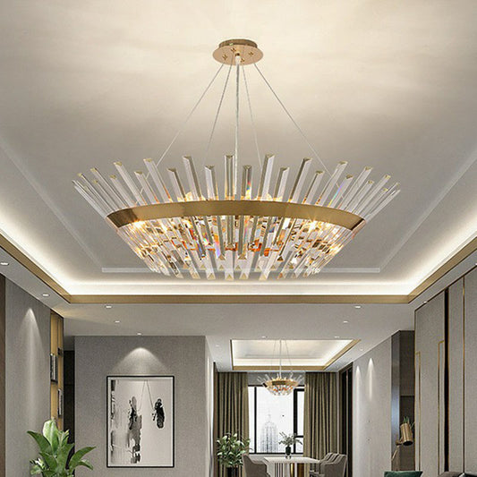 Tapered Chandelier Lighting Minimalist Crystal Prism Living Room Pendant Light in Gold Clearhalo 'Ceiling Lights' 'Chandeliers' 'Modern Chandeliers' 'Modern' Lighting' 2255730