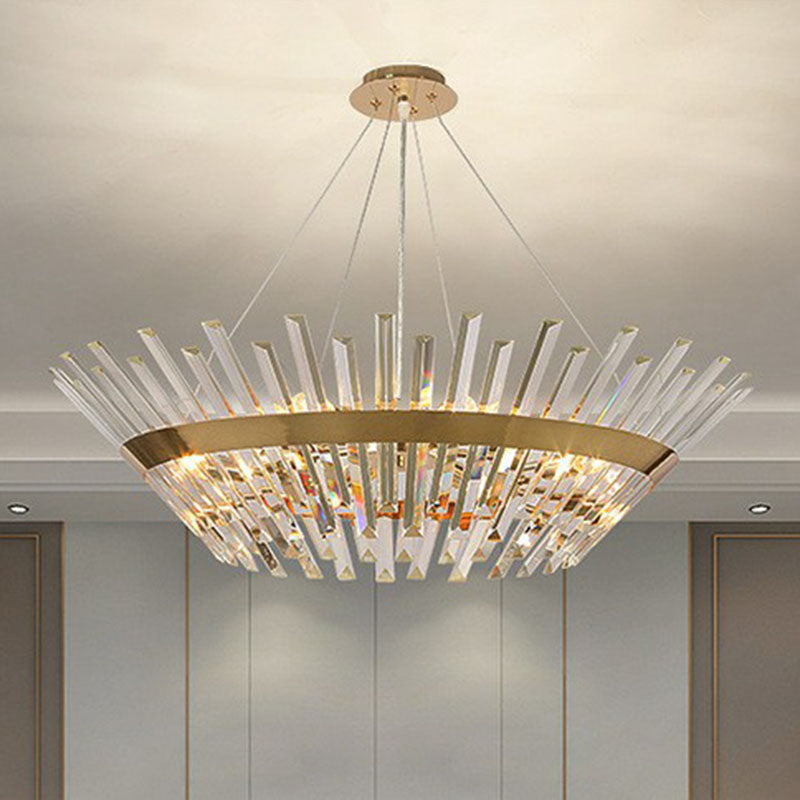 Tapered Chandelier Lighting Minimalist Crystal Prism Living Room Pendant Light in Gold Clearhalo 'Ceiling Lights' 'Chandeliers' 'Modern Chandeliers' 'Modern' Lighting' 2255731