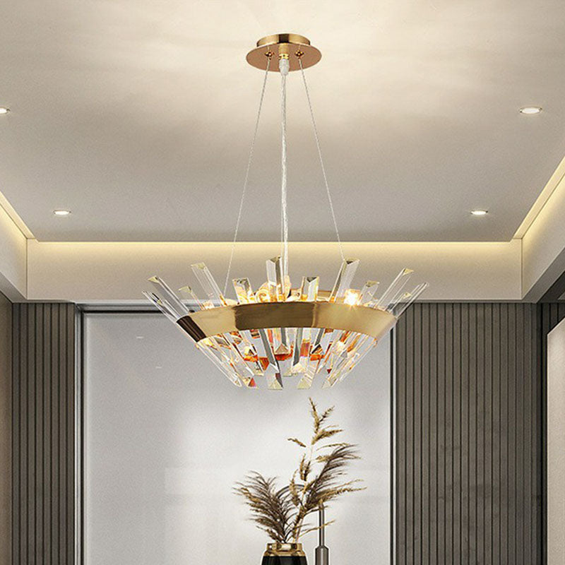 Tapered Chandelier Lighting Minimalist Crystal Prism Living Room Pendant Light in Gold Clearhalo 'Ceiling Lights' 'Chandeliers' 'Modern Chandeliers' 'Modern' Lighting' 2255732