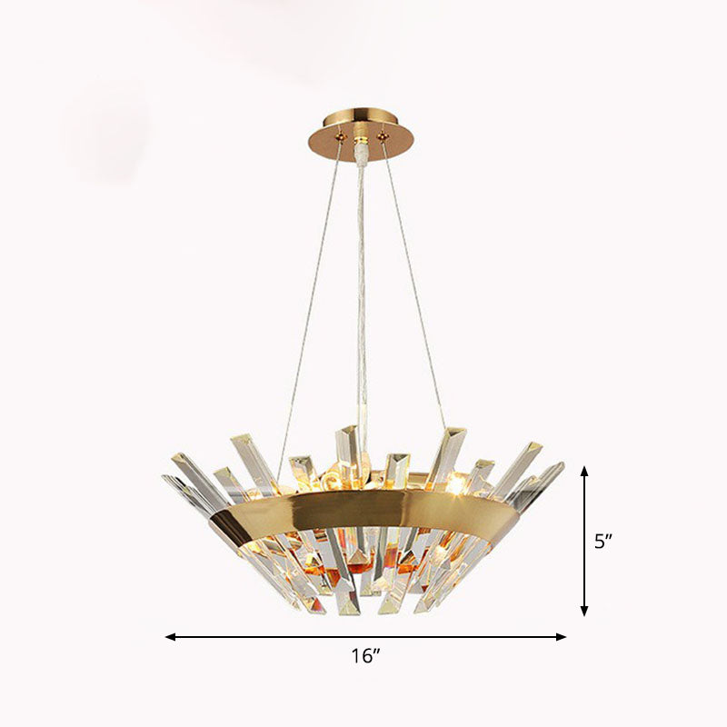 Tapered Chandelier Lighting Minimalist Crystal Prism Living Room Pendant Light in Gold Gold 16" Clearhalo 'Ceiling Lights' 'Chandeliers' 'Modern Chandeliers' 'Modern' Lighting' 2255734