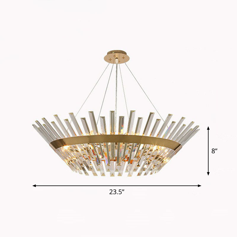 Tapered Chandelier Lighting Minimalist Crystal Prism Living Room Pendant Light in Gold Gold 23.5" Clearhalo 'Ceiling Lights' 'Chandeliers' 'Modern Chandeliers' 'Modern' Lighting' 2255735