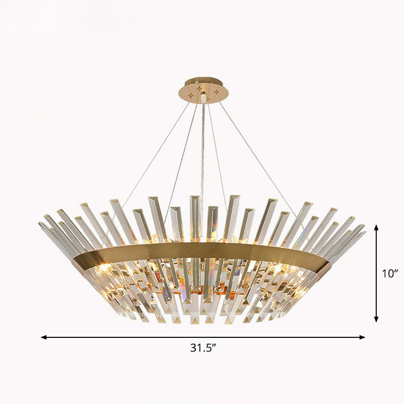 Tapered Chandelier Lighting Minimalist Crystal Prism Living Room Pendant Light in Gold Gold 31.5" Clearhalo 'Ceiling Lights' 'Chandeliers' 'Modern Chandeliers' 'Modern' Lighting' 2255736