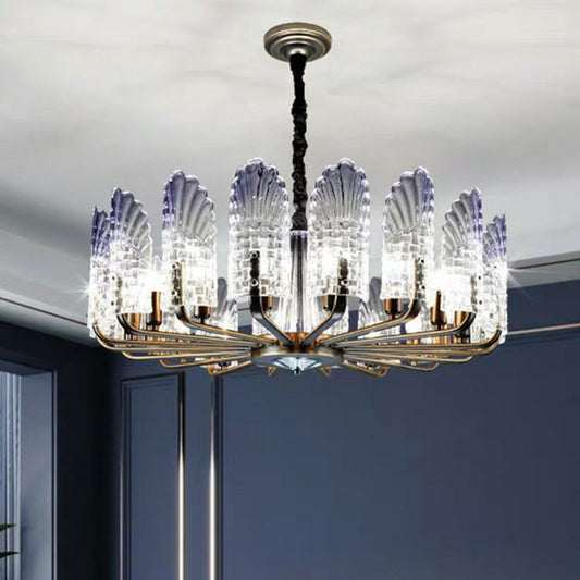 Peacock Feather Dining Room Ceiling Lighting Clear Crystal 12 Heads Modern Chandelier Light in Blue Blue Clearhalo 'Ceiling Lights' 'Chandeliers' 'Modern Chandeliers' 'Modern' Lighting' 2255737