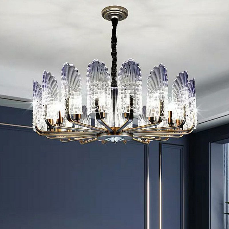 Peacock Feather Dining Room Ceiling Lighting Clear Crystal 12 Heads Modern Chandelier Light in Blue Clearhalo 'Ceiling Lights' 'Chandeliers' 'Modern Chandeliers' 'Modern' Lighting' 2255738