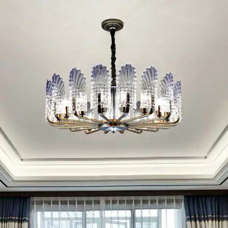 Peacock Feather Dining Room Ceiling Lighting Clear Crystal 12 Heads Modern Chandelier Light in Blue Clearhalo 'Ceiling Lights' 'Chandeliers' 'Modern Chandeliers' 'Modern' Lighting' 2255739