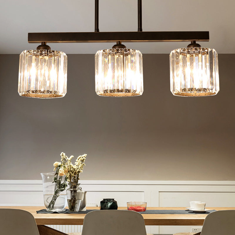 Prismatic Dining Room Island Pendant Modernism 3-Light Clear Crystal Shaded Ceiling Light Fixture over Table in Black Clearhalo 'Ceiling Lights' 'Island Lights' Lighting' 225575