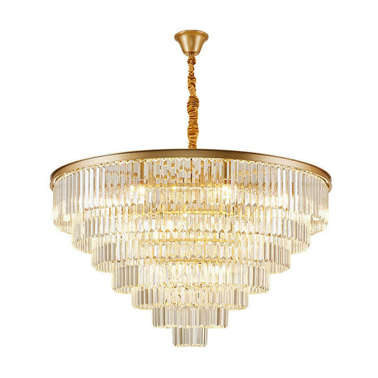 Simplicity Tiered Chandelier Light Tri-Prism Crystal 6 Bulbs Living Room Pendant Light Fixture Clearhalo 'Ceiling Lights' 'Chandeliers' 'Modern Chandeliers' 'Modern' Lighting' 2255751