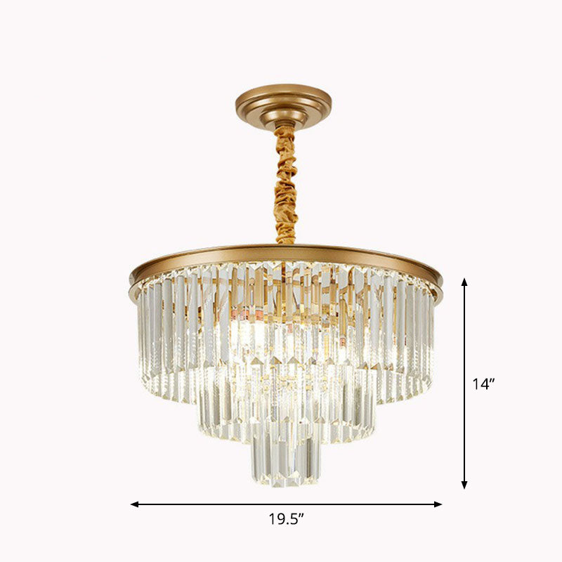 Simplicity Tiered Chandelier Light Tri-Prism Crystal 6 Bulbs Living Room Pendant Light Fixture Gold Clearhalo 'Ceiling Lights' 'Chandeliers' 'Modern Chandeliers' 'Modern' Lighting' 2255752