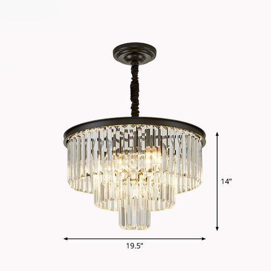 Simplicity Tiered Chandelier Light Tri-Prism Crystal 6 Bulbs Living Room Pendant Light Fixture Black Clearhalo 'Ceiling Lights' 'Chandeliers' 'Modern Chandeliers' 'Modern' Lighting' 2255753