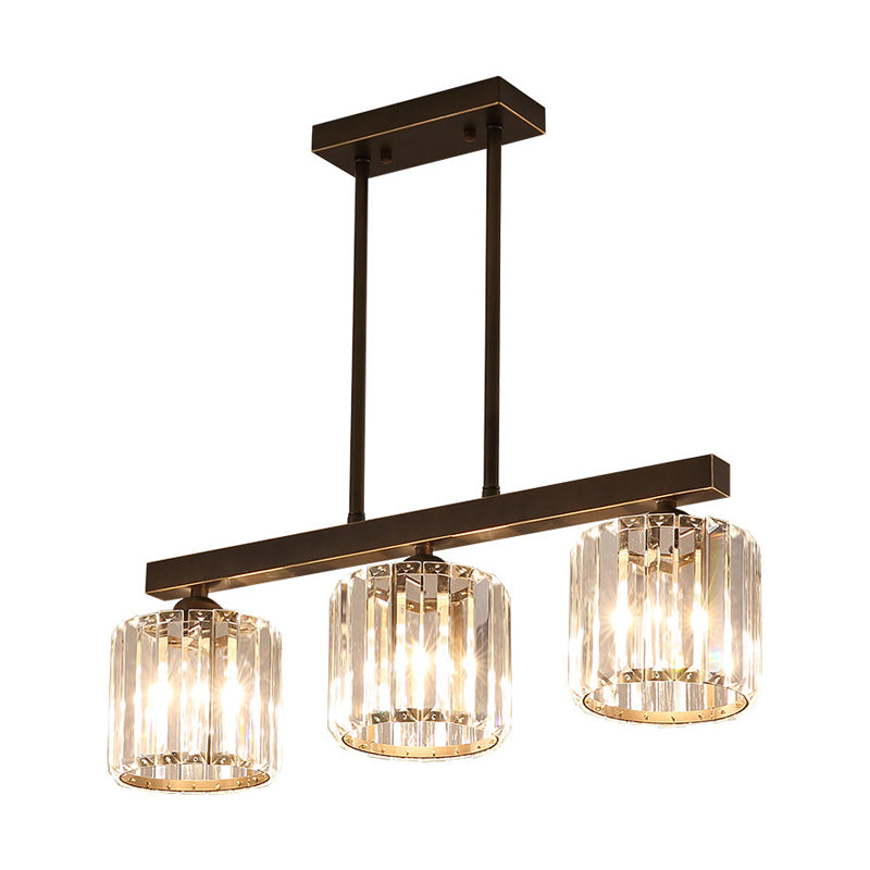 Prismatic Dining Room Island Pendant Modernism 3-Light Clear Crystal Shaded Ceiling Light Fixture over Table in Black Clearhalo 'Ceiling Lights' 'Island Lights' Lighting' 225576