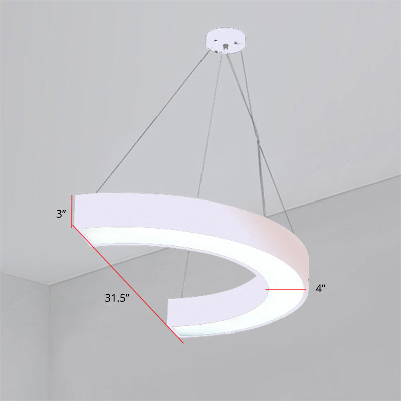 Curve Acrylic LED Hanging Lighting Modern Chandelier Light Fixture for Gymnasium White 31.5" Clearhalo 'Ceiling Lights' 'Chandeliers' 'Modern Chandeliers' 'Modern' Lighting' 2255760