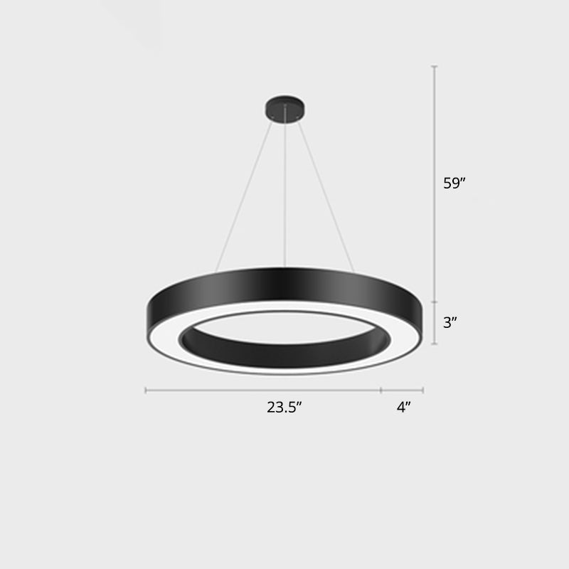 Metal Loop Shaped LED Chandelier Lamp Simplicity Black Finish Pendant Light for Gym Black 23.5" Clearhalo 'Ceiling Lights' 'Chandeliers' 'Modern Chandeliers' 'Modern' Lighting' 2255785