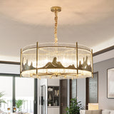 Round Chandelier Lamp Traditional Prismatic Glass 10-Light Gold Ceiling Pendant Light with Mountain Pattern Clearhalo 'Ceiling Lights' 'Chandeliers' 'Modern Chandeliers' 'Modern' Lighting' 225582