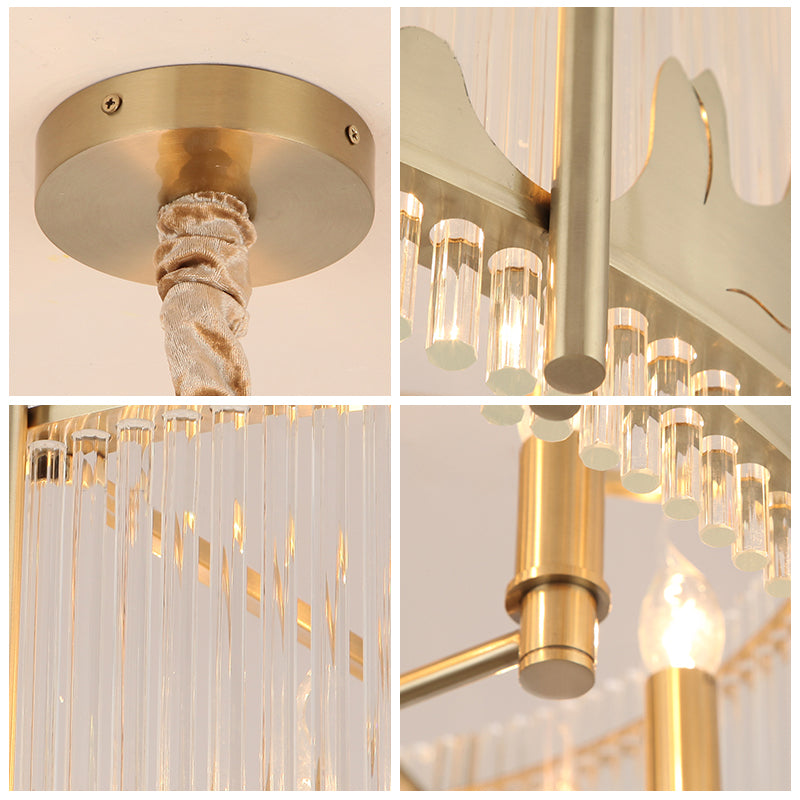 Round Chandelier Lamp Traditional Prismatic Glass 10-Light Gold Ceiling Pendant Light with Mountain Pattern Clearhalo 'Ceiling Lights' 'Chandeliers' 'Modern Chandeliers' 'Modern' Lighting' 225585