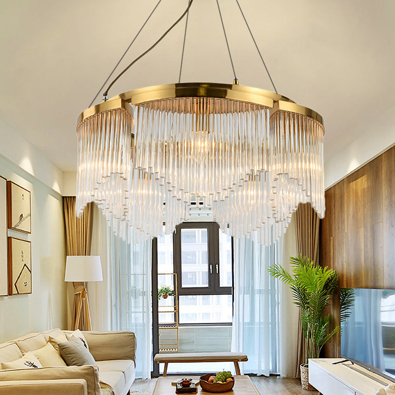 Curtain Living Room Chandelier Light Clear Crystal Glass 5 Heads Contemporary Ceiling Pendant Brass Clearhalo 'Ceiling Lights' 'Chandeliers' 'Modern Chandeliers' 'Modern' Lighting' 225591