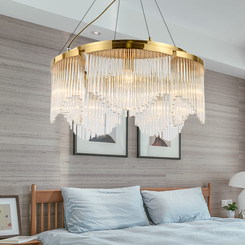 Curtain Living Room Chandelier Light Clear Crystal Glass 5 Heads Contemporary Ceiling Pendant Clearhalo 'Ceiling Lights' 'Chandeliers' 'Modern Chandeliers' 'Modern' Lighting' 225592