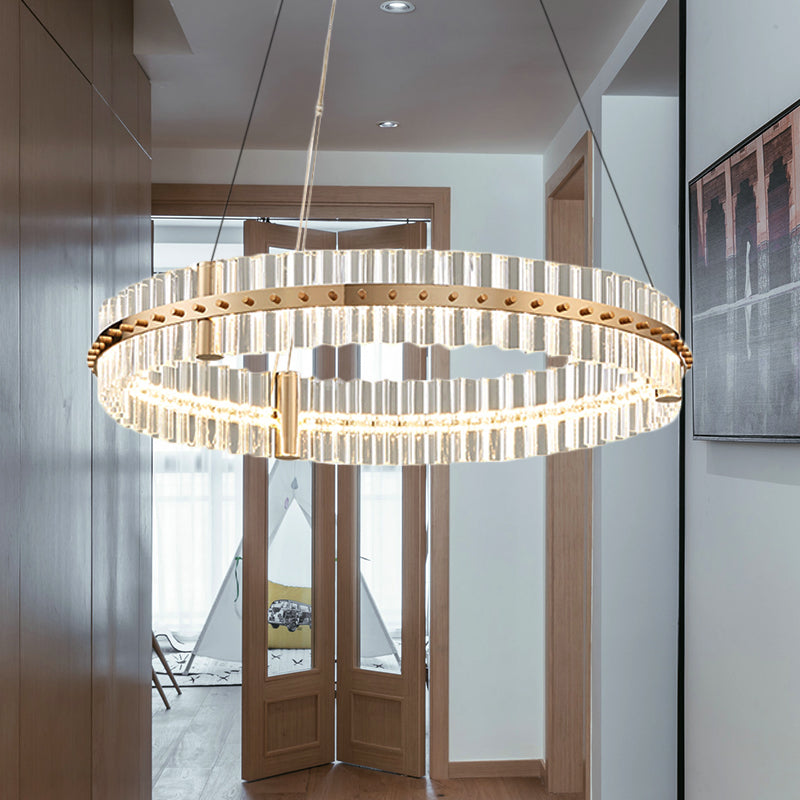 Minimalist Circular Clear Crystal Chandelier Lamp LED Golden Bedroom Pendant Light Kit Gold Clearhalo 'Ceiling Lights' 'Chandeliers' 'Modern Chandeliers' 'Modern' Lighting' 225596