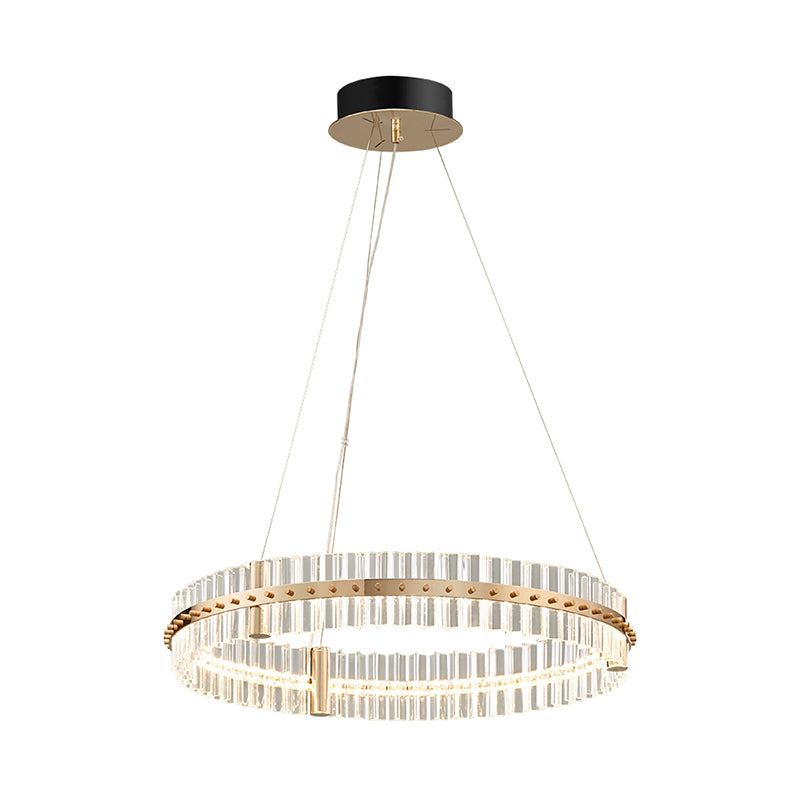 Minimalist Circular Clear Crystal Chandelier Lamp LED Golden Bedroom Pendant Light Kit Clearhalo 'Ceiling Lights' 'Chandeliers' 'Modern Chandeliers' 'Modern' Lighting' 225598