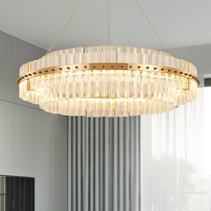 19.5" Dia 2-Tiered Chandelier Contemporary Crystal LED Gold Hanging Ceiling Light with Adjustable Hanging Cords Clearhalo 'Ceiling Lights' 'Chandeliers' 'Modern Chandeliers' 'Modern' Lighting' 225602