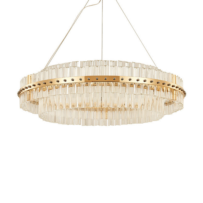 19.5" Dia 2-Tiered Chandelier Contemporary Crystal LED Gold Hanging Ceiling Light with Adjustable Hanging Cords Clearhalo 'Ceiling Lights' 'Chandeliers' 'Modern Chandeliers' 'Modern' Lighting' 225603