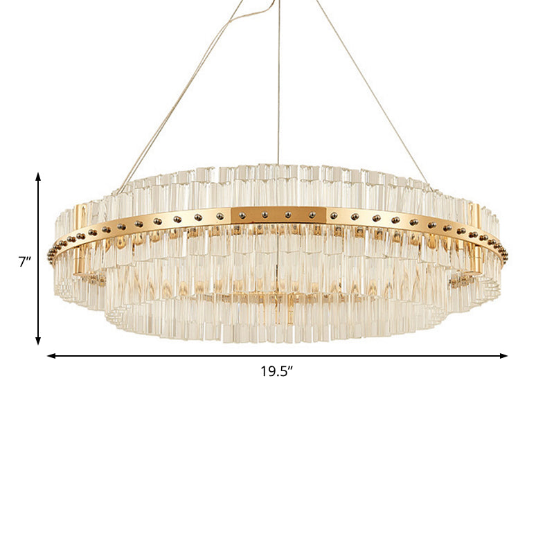 19.5" Dia 2-Tiered Chandelier Contemporary Crystal LED Gold Hanging Ceiling Light with Adjustable Hanging Cords Clearhalo 'Ceiling Lights' 'Chandeliers' 'Modern Chandeliers' 'Modern' Lighting' 225604