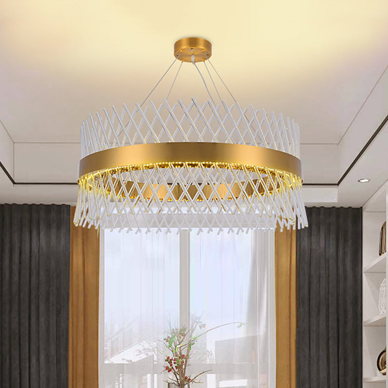 23.5" Wide Crystal Mesh Chandelier Lighting Simple LED Dining Room Pendant Light in Brass Brass Clearhalo 'Ceiling Lights' 'Chandeliers' 'Modern Chandeliers' 'Modern' Lighting' 225619