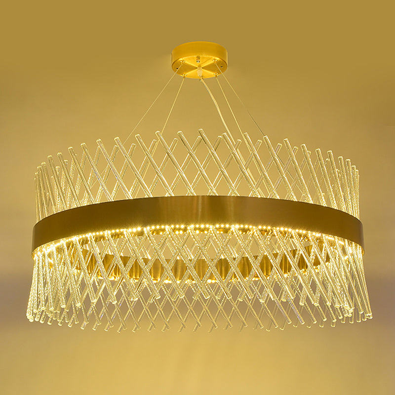 23.5" Wide Crystal Mesh Chandelier Lighting Simple LED Dining Room Pendant Light in Brass Clearhalo 'Ceiling Lights' 'Chandeliers' 'Modern Chandeliers' 'Modern' Lighting' 225620