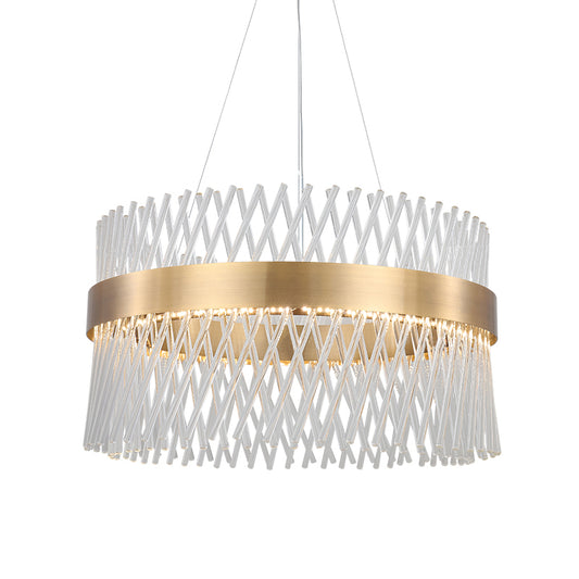 23.5" Wide Crystal Mesh Chandelier Lighting Simple LED Dining Room Pendant Light in Brass Clearhalo 'Ceiling Lights' 'Chandeliers' 'Modern Chandeliers' 'Modern' Lighting' 225621