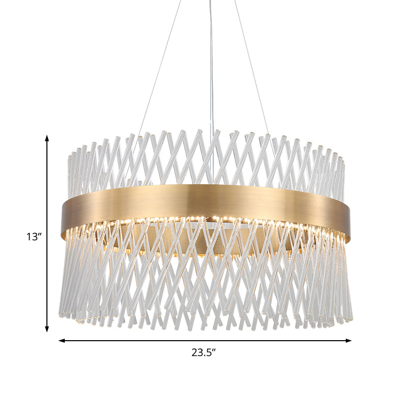 23.5" Wide Crystal Mesh Chandelier Lighting Simple LED Dining Room Pendant Light in Brass Clearhalo 'Ceiling Lights' 'Chandeliers' 'Modern Chandeliers' 'Modern' Lighting' 225622