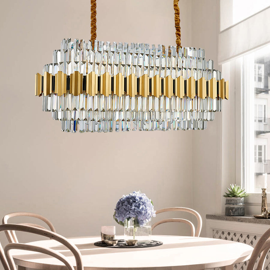 39" Wide 7-Tiered Icicle Hanging Chandelier Contemporary Crystal 16-Light Gold Pendant Light over Table Gold Clearhalo 'Ceiling Lights' 'Island Lights' Lighting' 225623