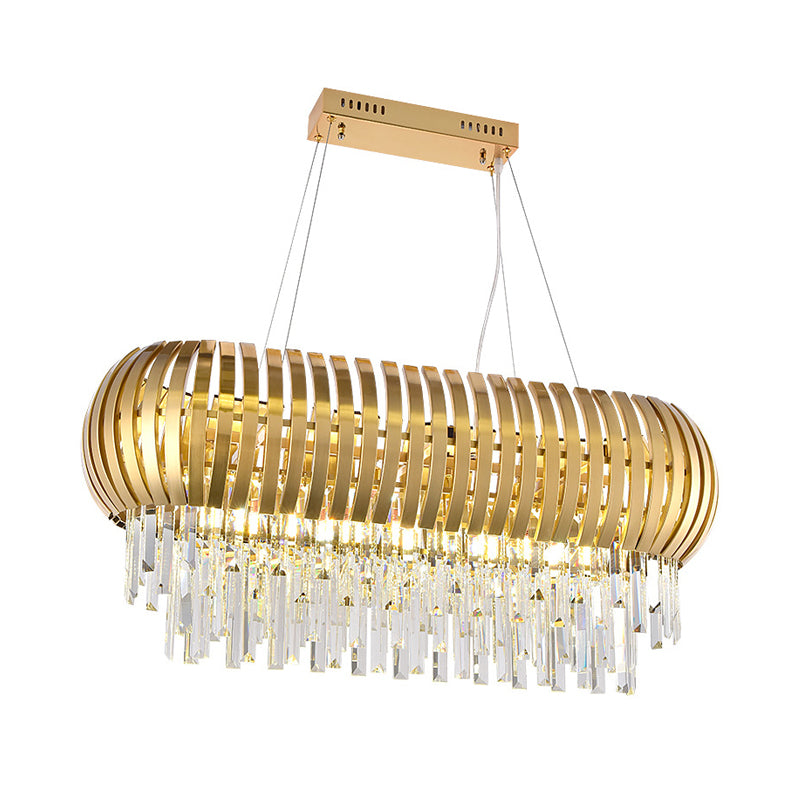 Metallic Oblong Island Chandelier Postmodern 16 Lights Gold Ceiling Lighting with Crystal Icicles Clearhalo 'Ceiling Lights' 'Island Lights' Lighting' 225630