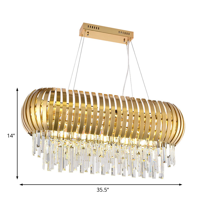 Metallic Oblong Island Chandelier Postmodern 16 Lights Gold Ceiling Lighting with Crystal Icicles Clearhalo 'Ceiling Lights' 'Island Lights' Lighting' 225631