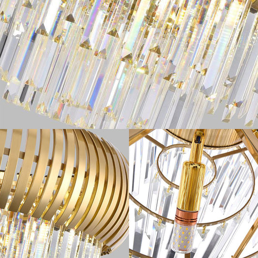 Metallic Oblong Island Chandelier Postmodern 16 Lights Gold Ceiling Lighting with Crystal Icicles Clearhalo 'Ceiling Lights' 'Island Lights' Lighting' 225632