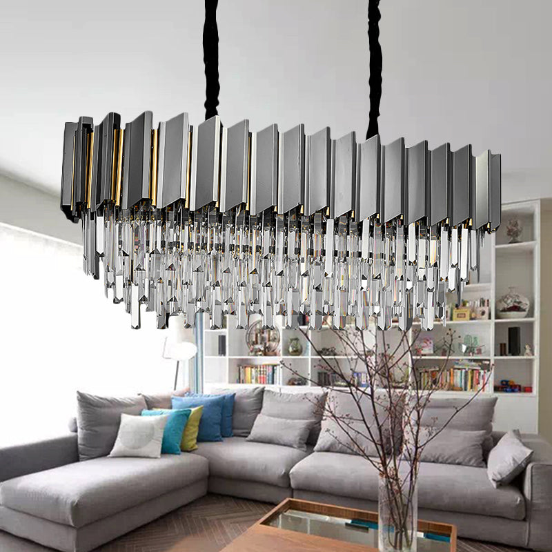 Crystal Layered Pendant Chandelier 39" Wide Modern 10 Lights Grey Hanging Ceiling Light over Island Grey Clearhalo 'Ceiling Lights' 'Island Lights' Lighting' 225633