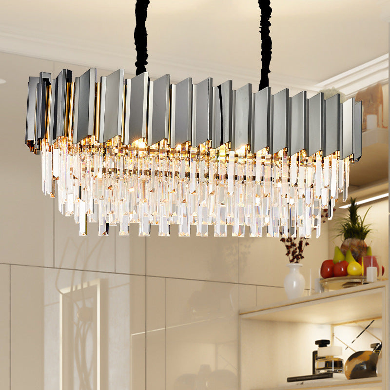 Crystal Layered Pendant Chandelier 39" Wide Modern 10 Lights Grey Hanging Ceiling Light over Island Clearhalo 'Ceiling Lights' 'Island Lights' Lighting' 225634