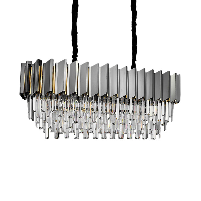 Crystal Layered Pendant Chandelier 39" Wide Modern 10 Lights Grey Hanging Ceiling Light over Island Clearhalo 'Ceiling Lights' 'Island Lights' Lighting' 225635