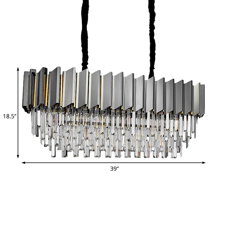 Crystal Layered Pendant Chandelier 39" Wide Modern 10 Lights Grey Hanging Ceiling Light over Island Clearhalo 'Ceiling Lights' 'Island Lights' Lighting' 225636