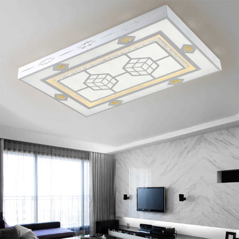 Modernism LED Ceiling Mounted Light Rectangular Mental Flush Lamp for Living Room with Crystal Accent, Warm Light Clearhalo 'Ceiling Lights' 'Close To Ceiling Lights' 'Close to ceiling' 'Flush mount' Lighting' 225654