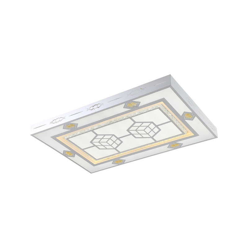 Modernism LED Ceiling Mounted Light Rectangular Mental Flush Lamp for Living Room with Crystal Accent, Warm Light Clearhalo 'Ceiling Lights' 'Close To Ceiling Lights' 'Close to ceiling' 'Flush mount' Lighting' 225655