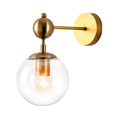 1 Light Clear/Grey/Amber Glass Wall Sconce Vintage Brass Globe Shade Living Room Lighting Fixture Clear Clearhalo 'Cast Iron' 'Glass' 'Industrial' 'Modern wall lights' 'Modern' 'Tiffany' 'Traditional wall lights' 'Wall Lamps & Sconces' 'Wall Lights' Lighting' 22565