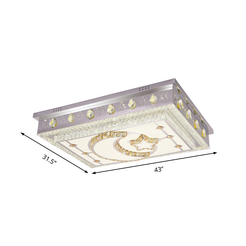 Cuboid Living Room Flush Ceiling Light Modern Crystal LED Chrome Ceiling Mounted Fixture with Star and Crescent Pattern Clearhalo 'Ceiling Lights' 'Close To Ceiling Lights' 'Close to ceiling' 'Flush mount' Lighting' 225661