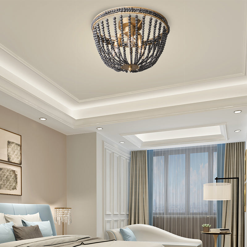 Traditional Beaded Black Crystal Flush Mount 3 Lights Bedroom Ceiling Lamp in Brass Clearhalo 'Ceiling Lights' 'Close To Ceiling Lights' 'Close to ceiling' 'Flush mount' Lighting' 225664