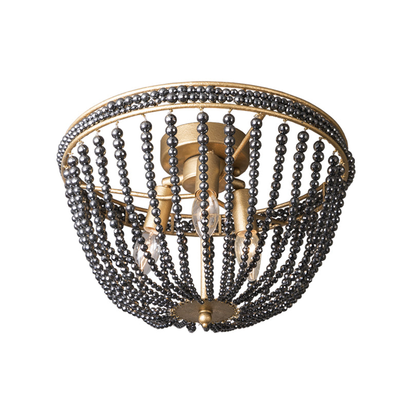 Traditional Beaded Black Crystal Flush Mount 3 Lights Bedroom Ceiling Lamp in Brass Clearhalo 'Ceiling Lights' 'Close To Ceiling Lights' 'Close to ceiling' 'Flush mount' Lighting' 225665