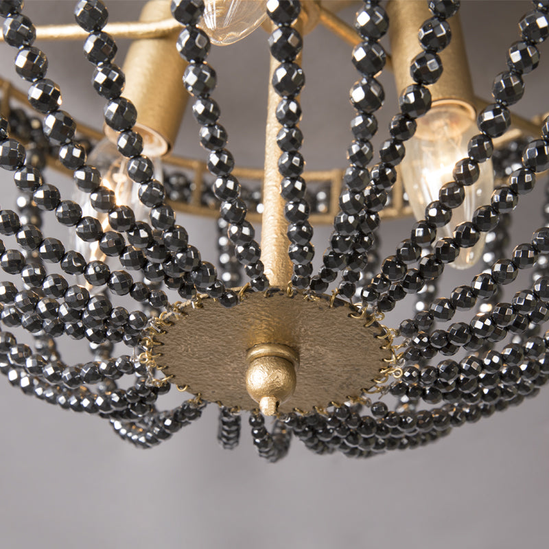 Traditional Beaded Black Crystal Flush Mount 3 Lights Bedroom Ceiling Lamp in Brass Clearhalo 'Ceiling Lights' 'Close To Ceiling Lights' 'Close to ceiling' 'Flush mount' Lighting' 225667