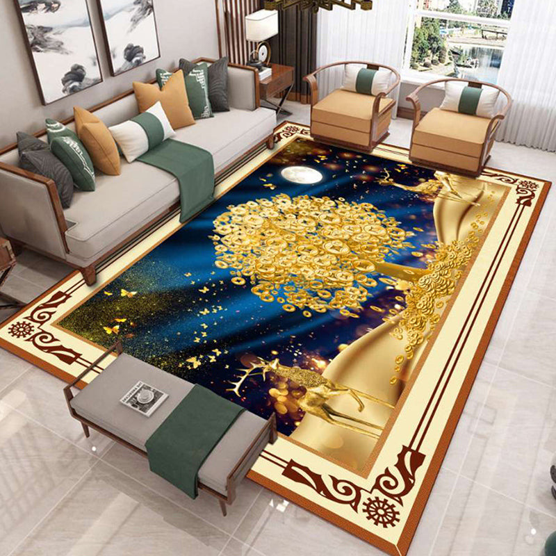 Art Deco Multicolor Asian Rug Synthetics Floral Print Carpet Machine Washable Pet-Friendly Anti-Slip Rug for Sitting Room Yellow Clearhalo 'Area Rug' 'Rug' 2256681