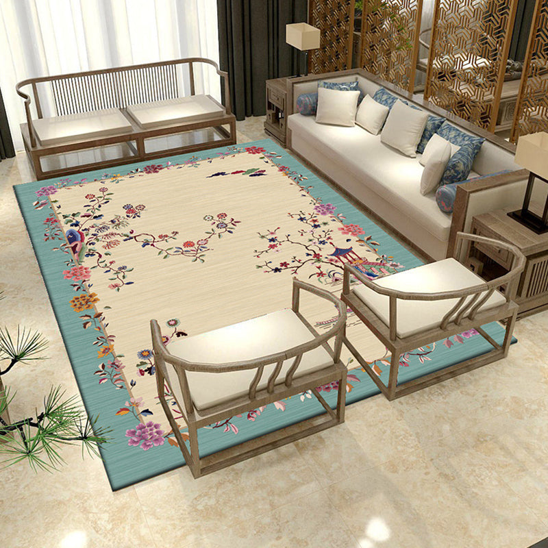 Art Deco Multicolor Asian Rug Synthetics Floral Print Carpet Machine Washable Pet-Friendly Anti-Slip Rug for Sitting Room Green Clearhalo 'Area Rug' 'Rug' 2256692