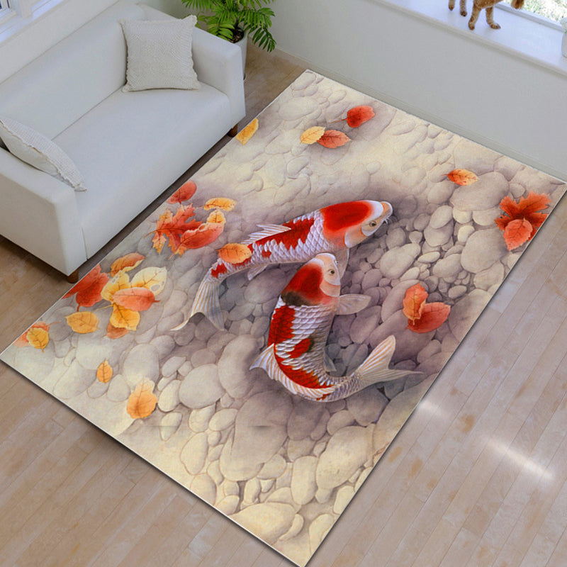 Aesthetics 3D Graphic Print Rug Multicolor Chinoiserie Rug Polypropylene Pet-Friendly Washable Anti-Slip Backing Rug for Parlor Khaki Clearhalo 'Area Rug' 'Rug' 2256705